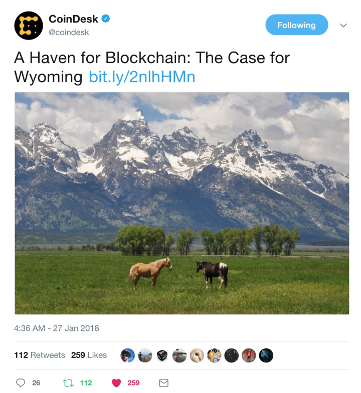 screenshot of a tweet about cryptocurrency in Wyoming