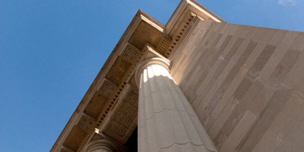 Down view of a building with some sunlight
